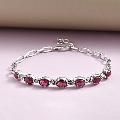 Niassa Ruby (FF) Bracelet in Sterling Silver, Link Bracelet, Handmade Jewelry (7.25-8.75In) 4.75 ctw