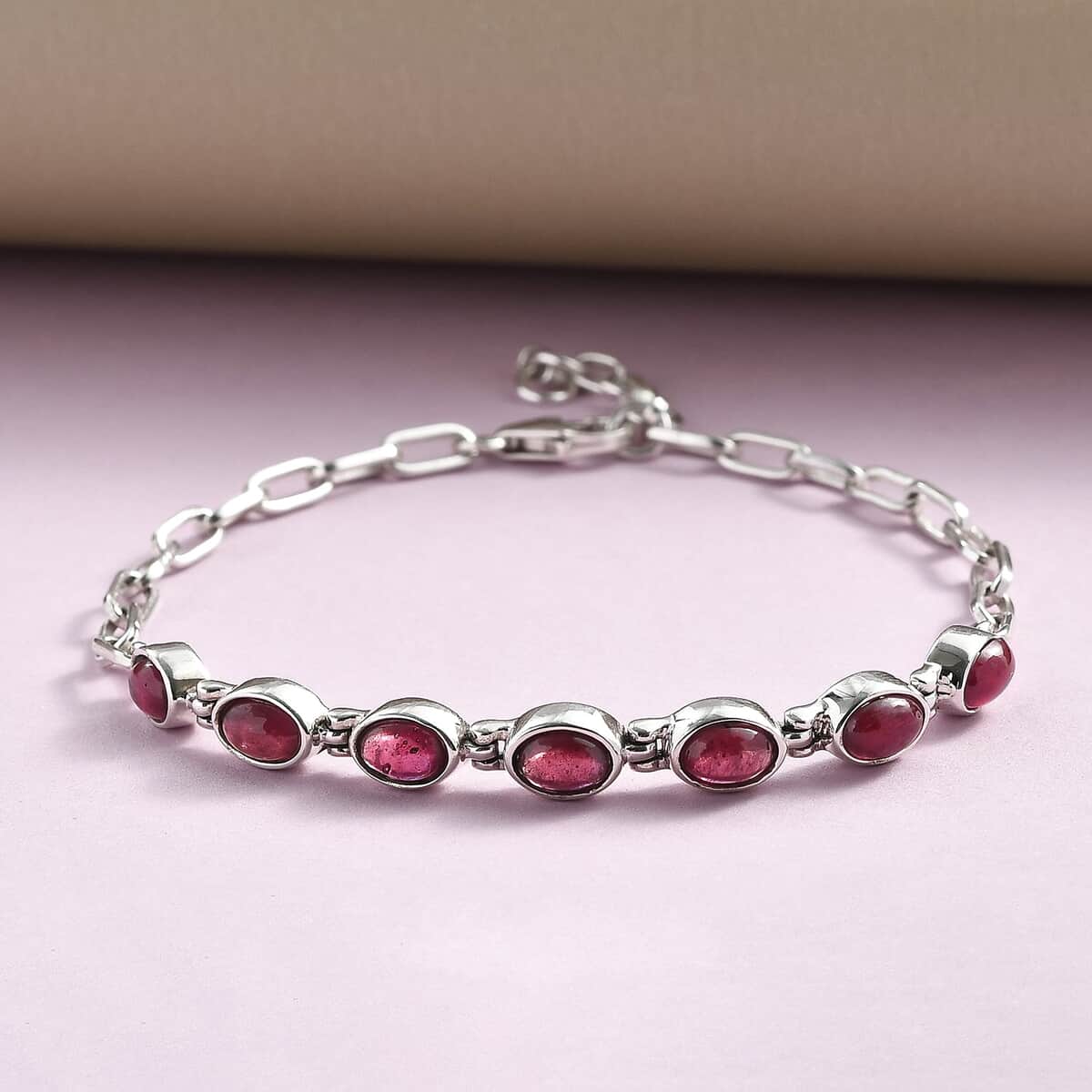 Niassa Ruby (FF) Bracelet in Sterling Silver, Link Bracelet, Handmade Jewelry (7.25-8.75In) 4.75 ctw image number 1