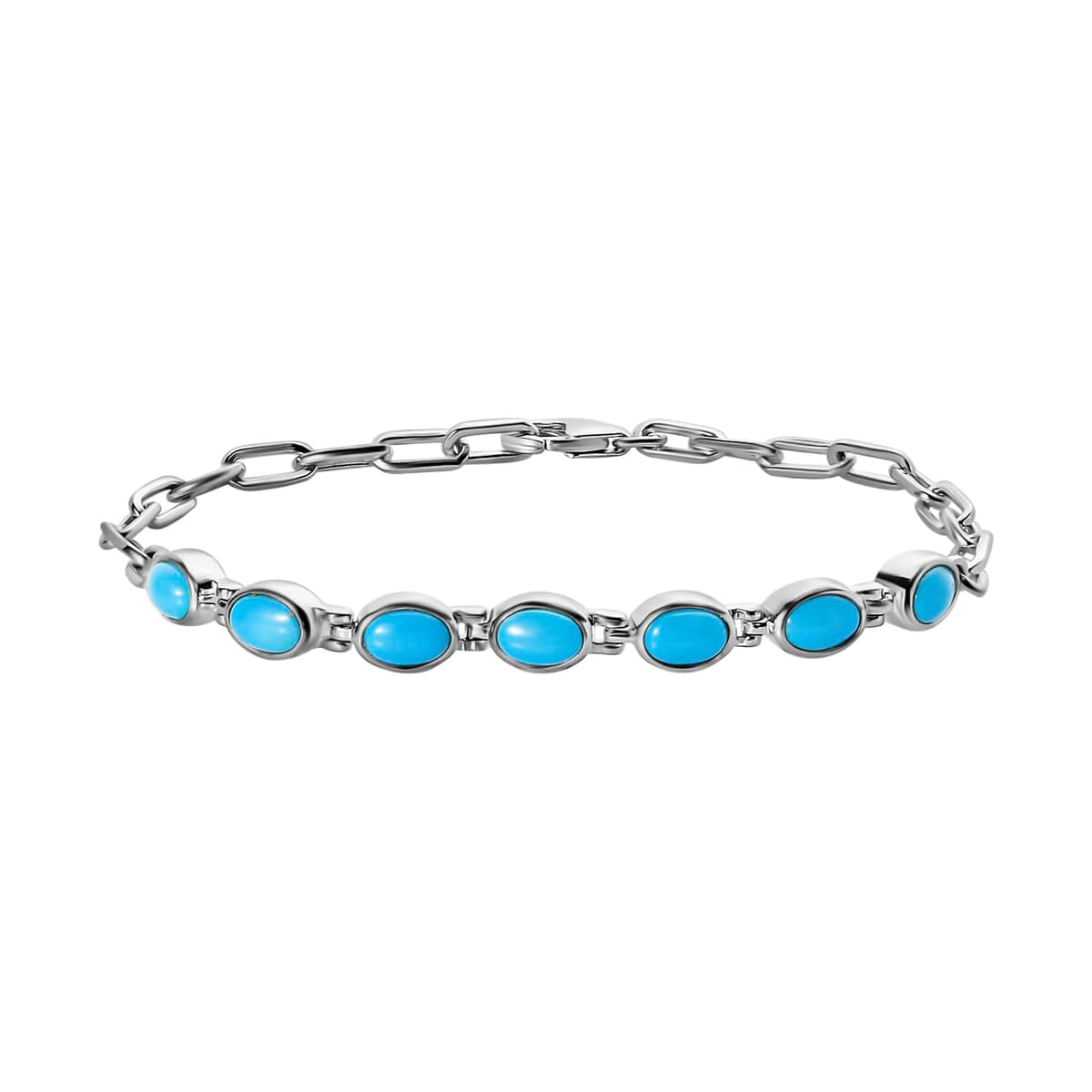 Artisan Crafted Sleeping Beauty Turquoise Paper Clip Chain Bracelet, Sterling Silver Bracelet, Handmade Jewelry (7.25-8.75In) 2.65 ctw image number 0