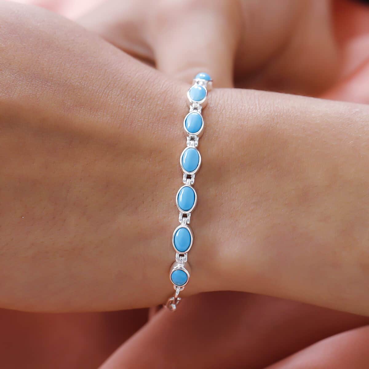Artisan Crafted Sleeping Beauty Turquoise Paper Clip Chain Bracelet, Sterling Silver Bracelet, Handmade Jewelry (7.25-8.75In) 2.65 ctw image number 2