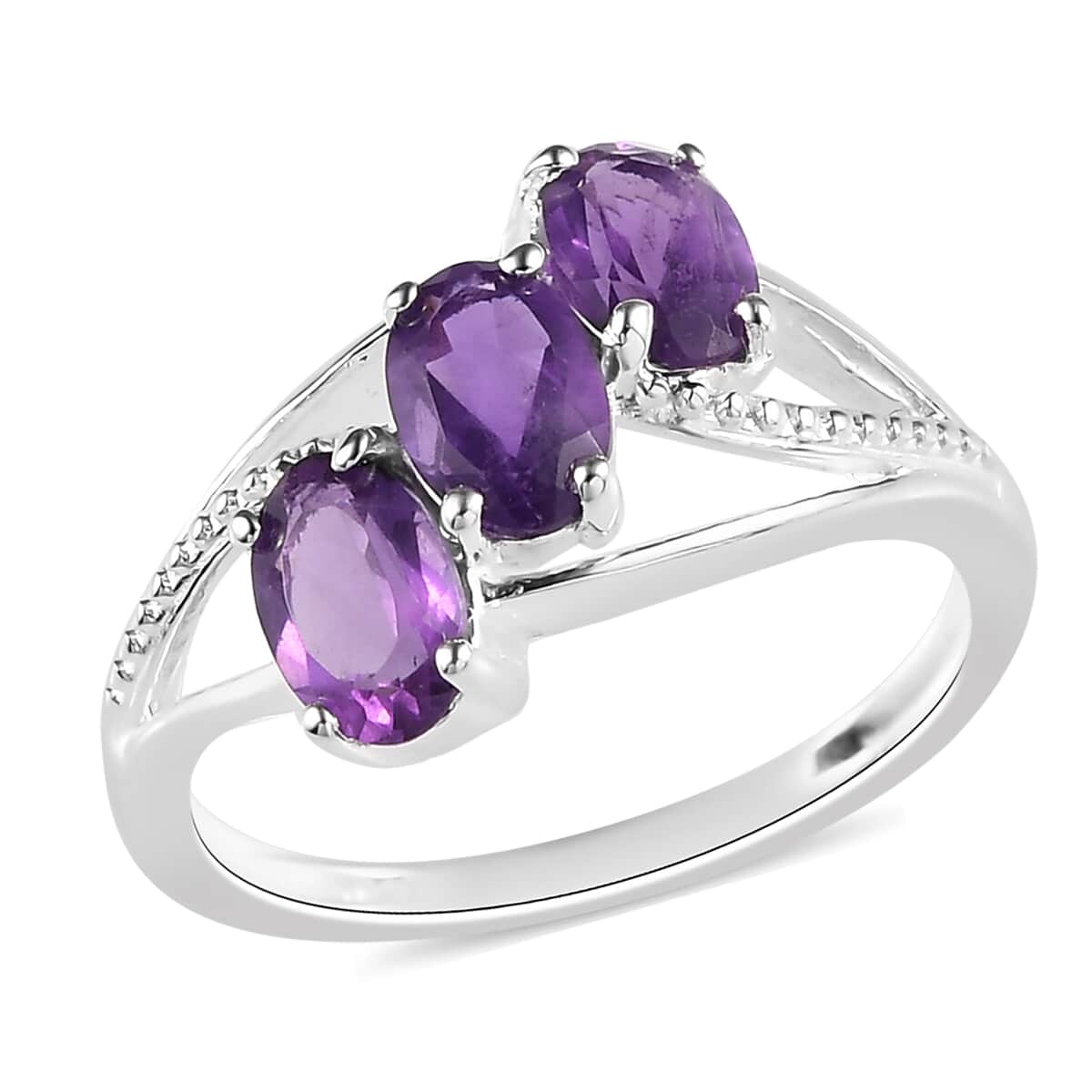 Amethyst 3 Stone Ring in Sterling Silver 1.25 ctw image number 0