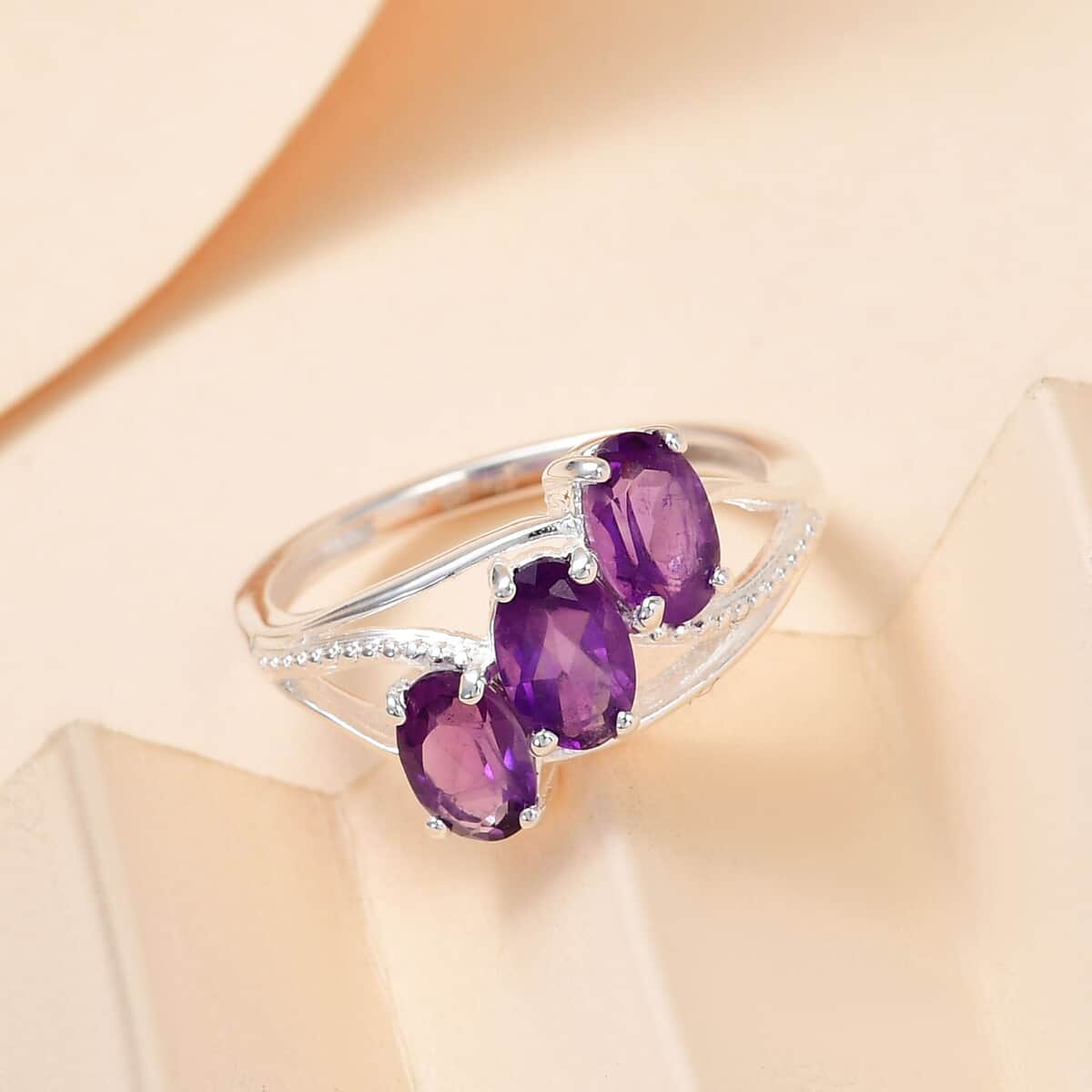 Amethyst 3 Stone Ring in Sterling Silver 1.25 ctw image number 1
