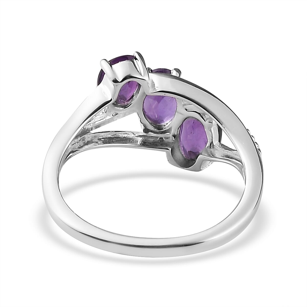 Amethyst 3 Stone Ring in Sterling Silver (Size 10.0) 1.25 ctw