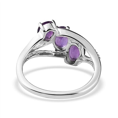 Amethyst 3 Stone Ring in Sterling Silver (Size 10.0) 1.25 ctw