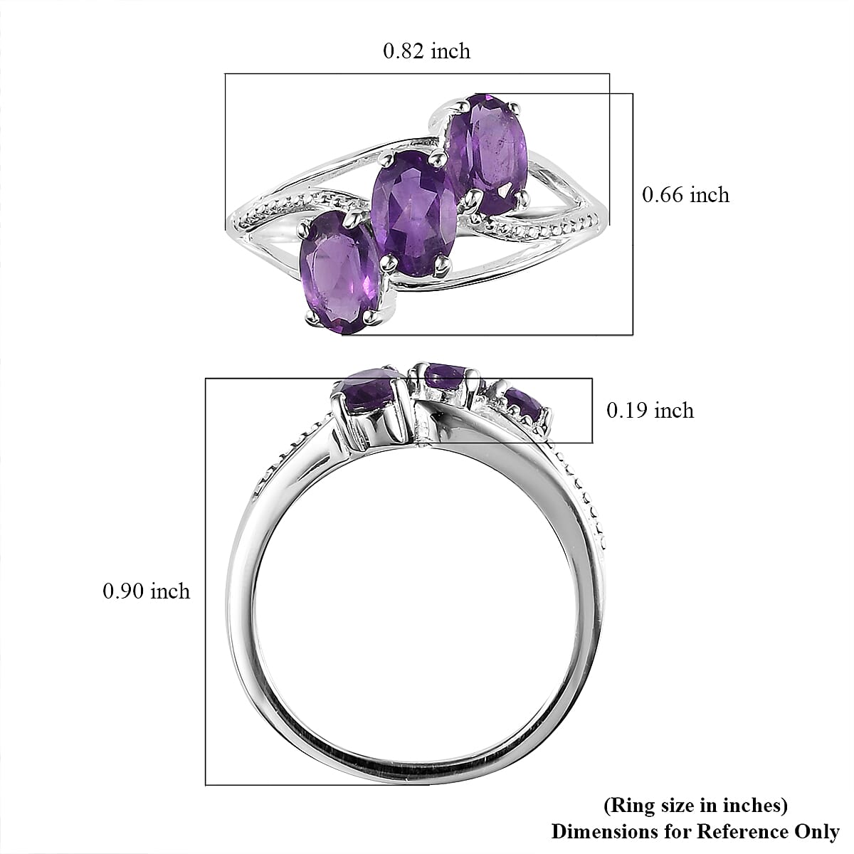 Amethyst 3 Stone Ring in Sterling Silver (Size 10.0) 1.25 ctw