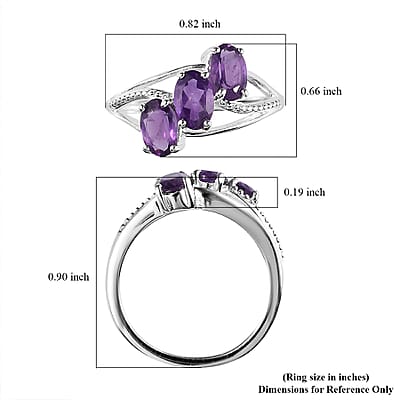 Amethyst 3 Stone Ring in Sterling Silver (Size 10.0) 1.25 ctw