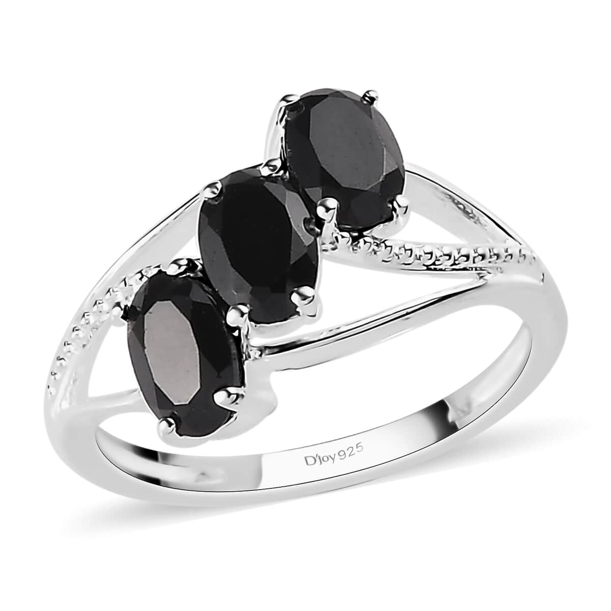 Thai Black Spinel 3 Stone Ring in Sterling Silver (Size 10.0) 1.75 ctw image number 0