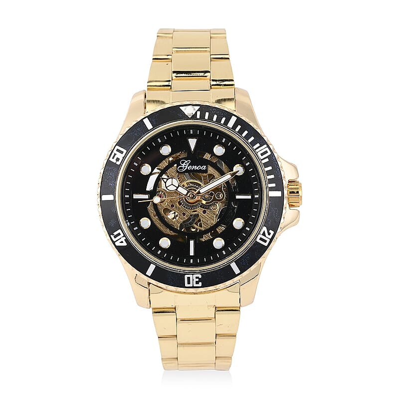 Genoa Automatic Mechanical Movement Black Dial Watch in ION Plated YG Stainless Steel Strap (42.40mm) (6.50-8.00 Inches)