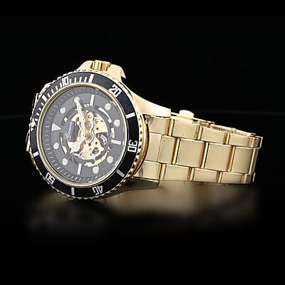 Genoa Automatic Mechanical Movement Black Dial Watch in ION Plated YG Stainless Steel Strap (42.40mm) (6.50-8.00 Inches)