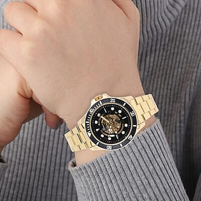Genoa Automatic Mechanical Movement Black Dial Watch in ION Plated YG Stainless Steel Strap (42.40mm) (6.50-8.00 Inches)