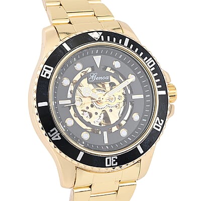 Genoa Automatic Mechanical Movement Black Dial Watch in ION Plated YG Stainless Steel Strap (42.40mm) (6.50-8.00 Inches)