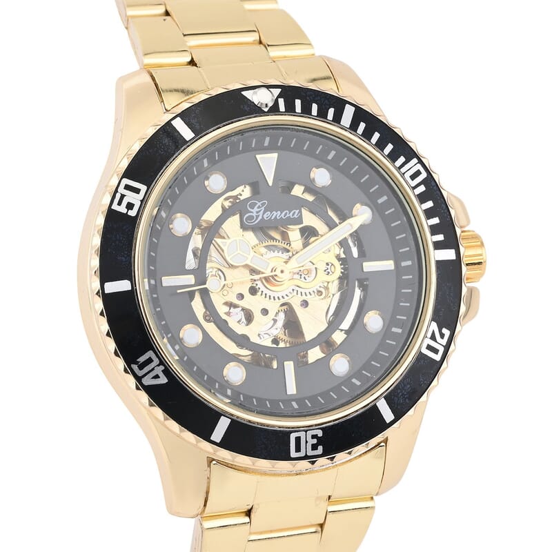 Genoa Automatic Mechanical Movement Black Dial Watch in ION Plated YG Stainless Steel Strap (42.40mm) (6.50-8.00 Inches)