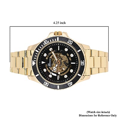 Genoa Automatic Mechanical Movement Black Dial Watch in ION Plated YG Stainless Steel Strap (42.40mm) (6.50-8.00 Inches)