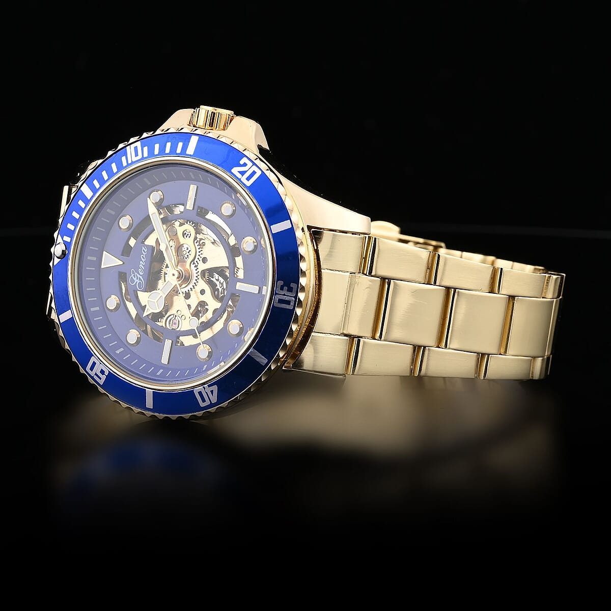 Genoa Automatic Mechanical Movement Blue Dial Watch in ION Plated YG Stainless Steel Strap (42.40mm) (6.50-8.00 Inches) image number 1