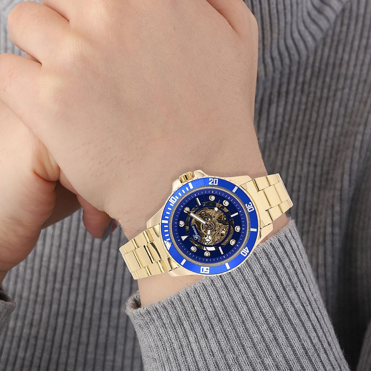 Genoa Automatic Mechanical Movement Blue Dial Watch in ION Plated YG Stainless Steel Strap (42.40mm) (6.50-8.00 Inches) image number 2