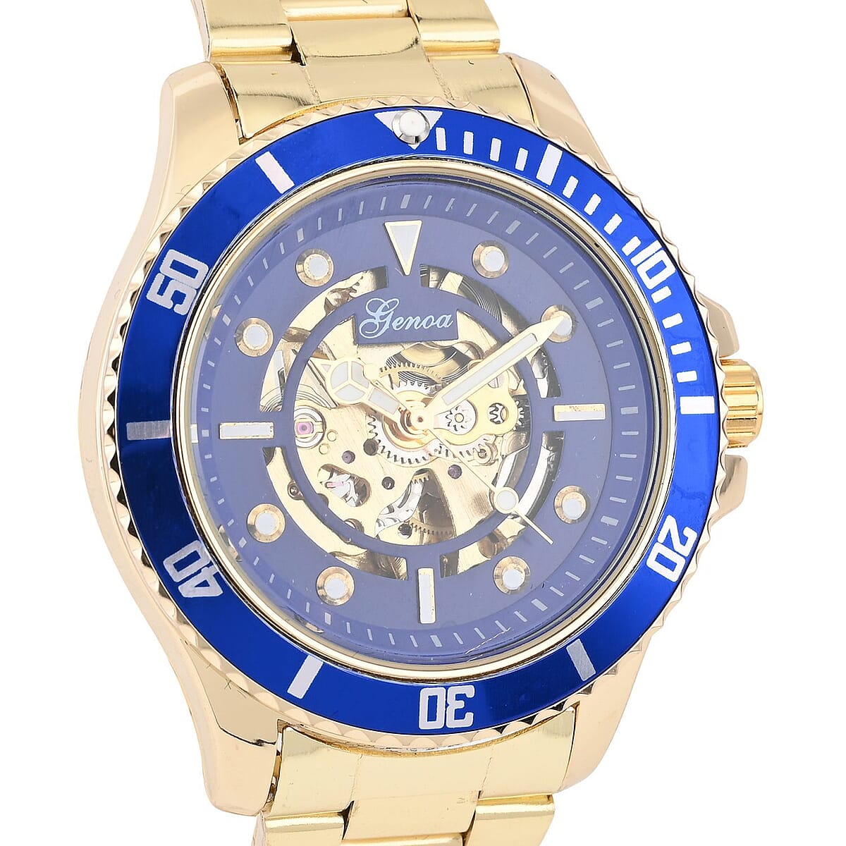 Genoa Automatic Mechanical Movement Blue Dial Watch in ION Plated YG Stainless Steel Strap (42.40mm) (6.50-8.00 Inches) image number 3