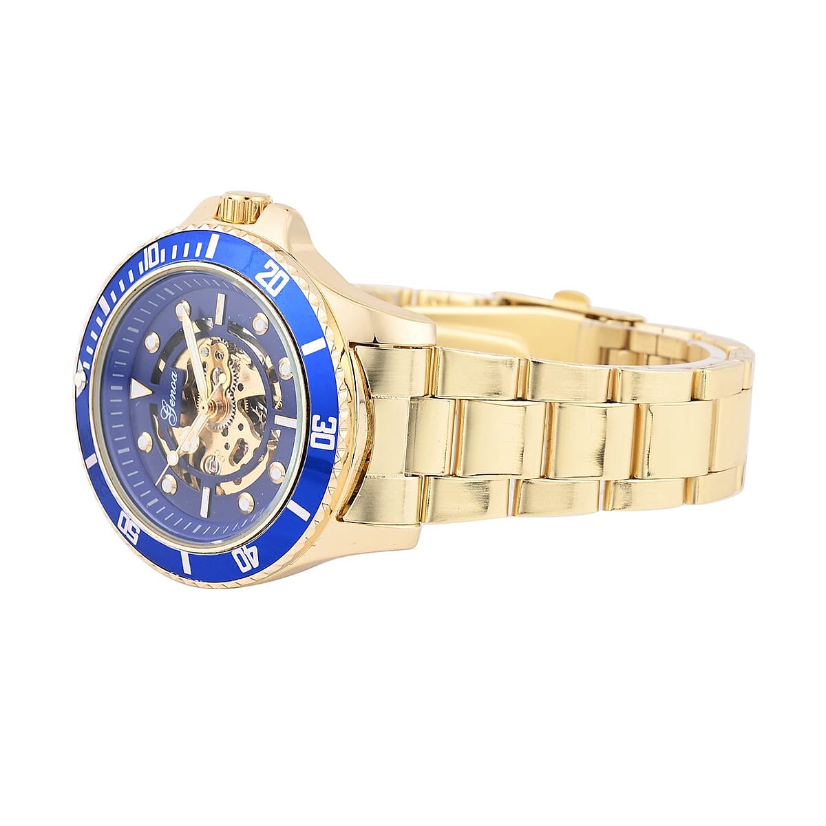 Genoa Automatic Mechanical Movement Blue Dial Watch in ION Plated YG Stainless Steel Strap (42.40mm) (6.50-8.00 Inches) image number 4
