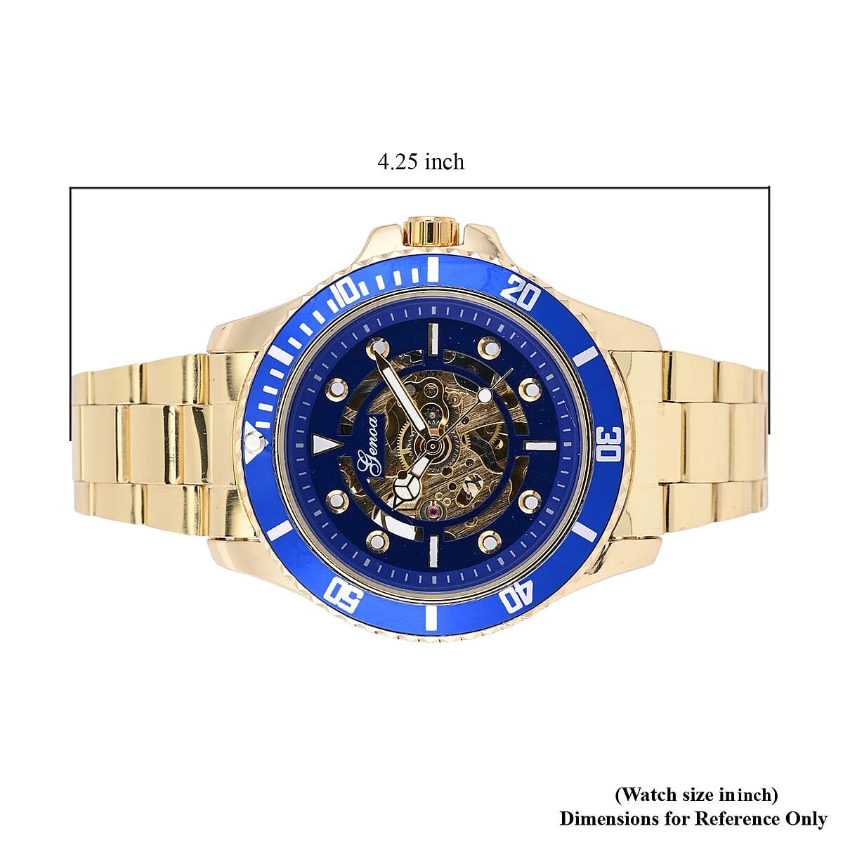 Genoa Automatic Mechanical Movement Blue Dial Watch in ION Plated YG Stainless Steel Strap (42.40mm) (6.50-8.00 Inches) image number 6