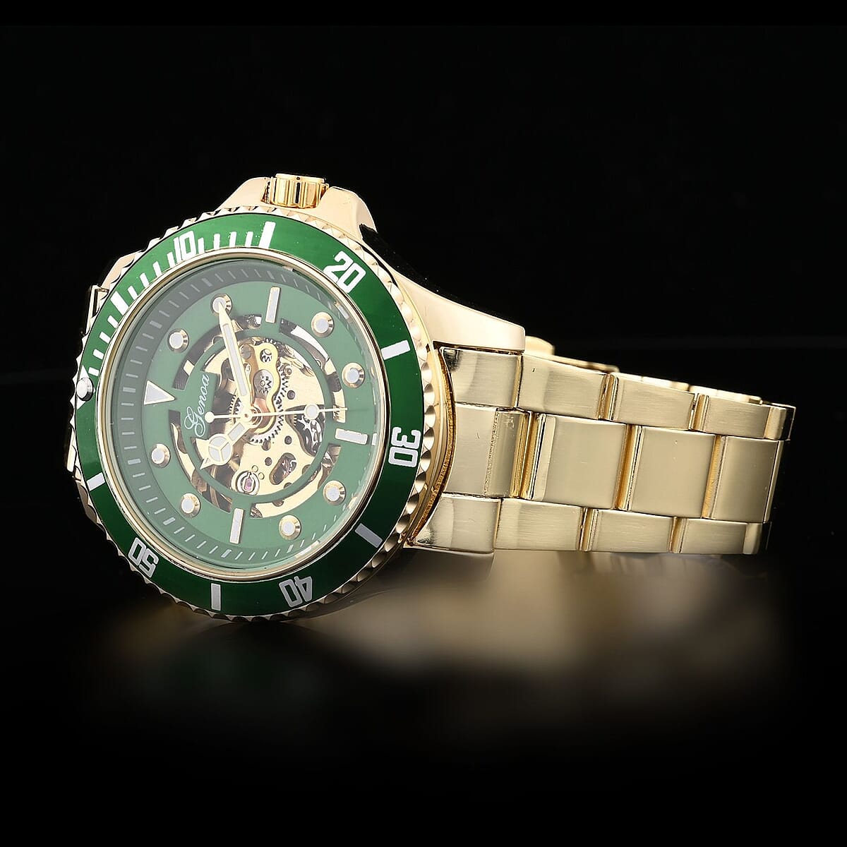 Genoa Automatic Mechanical Movement Green Dial Watch in ION Plated YG Stainless Steel Strap (42.40mm) (7.50 Inches) image number 1