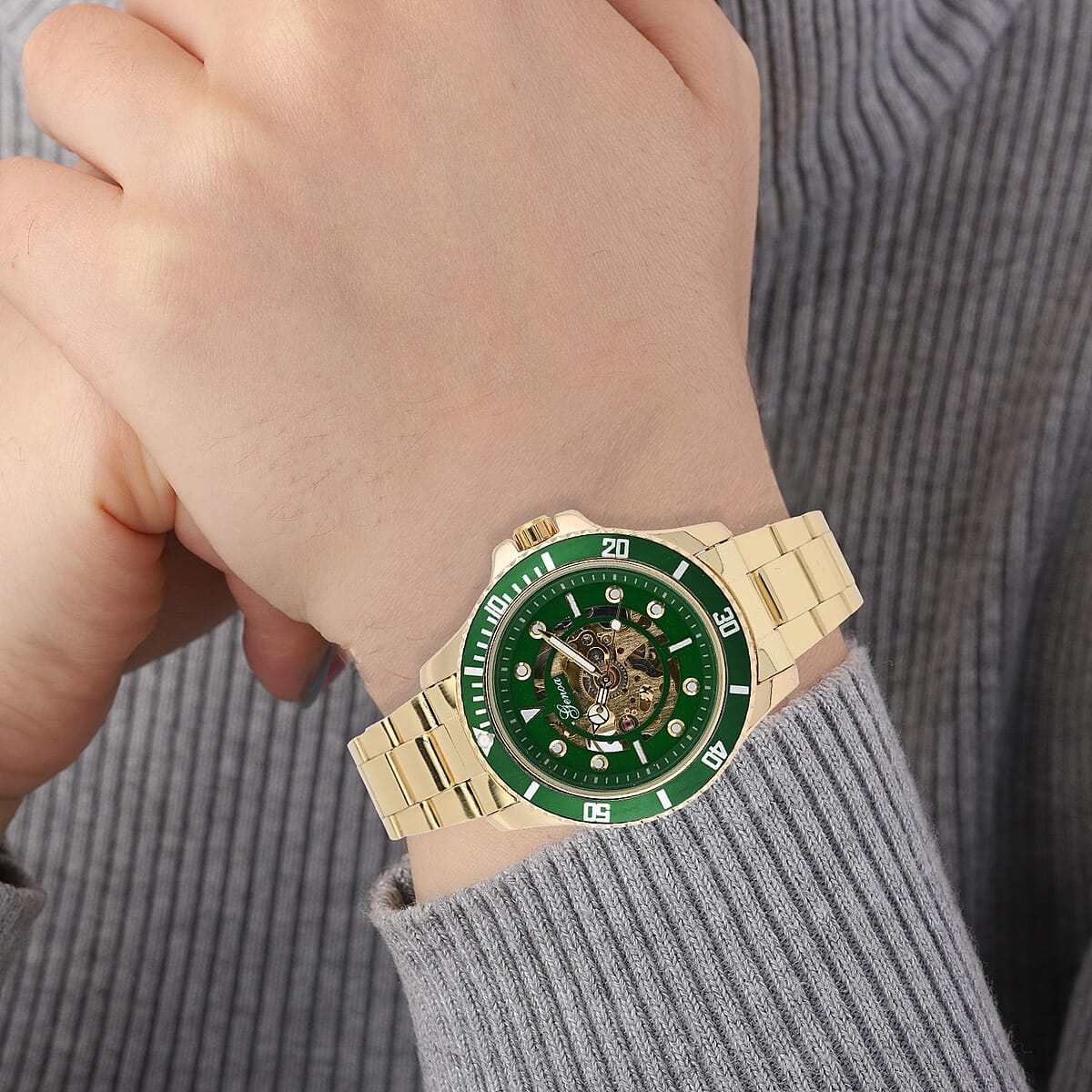 Genoa Automatic Mechanical Movement Green Dial Watch in ION Plated YG Stainless Steel Strap (42.40mm) (7.50 Inches) image number 2