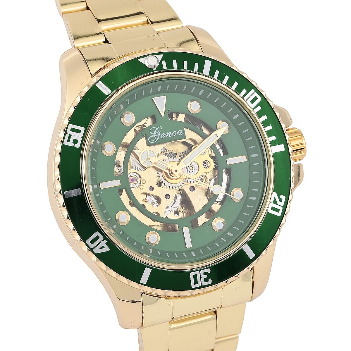 Genoa Automatic Mechanical Movement Green Dial Watch in ION Plated YG Stainless Steel Strap (42.40mm) (7.50 Inches) image number 3