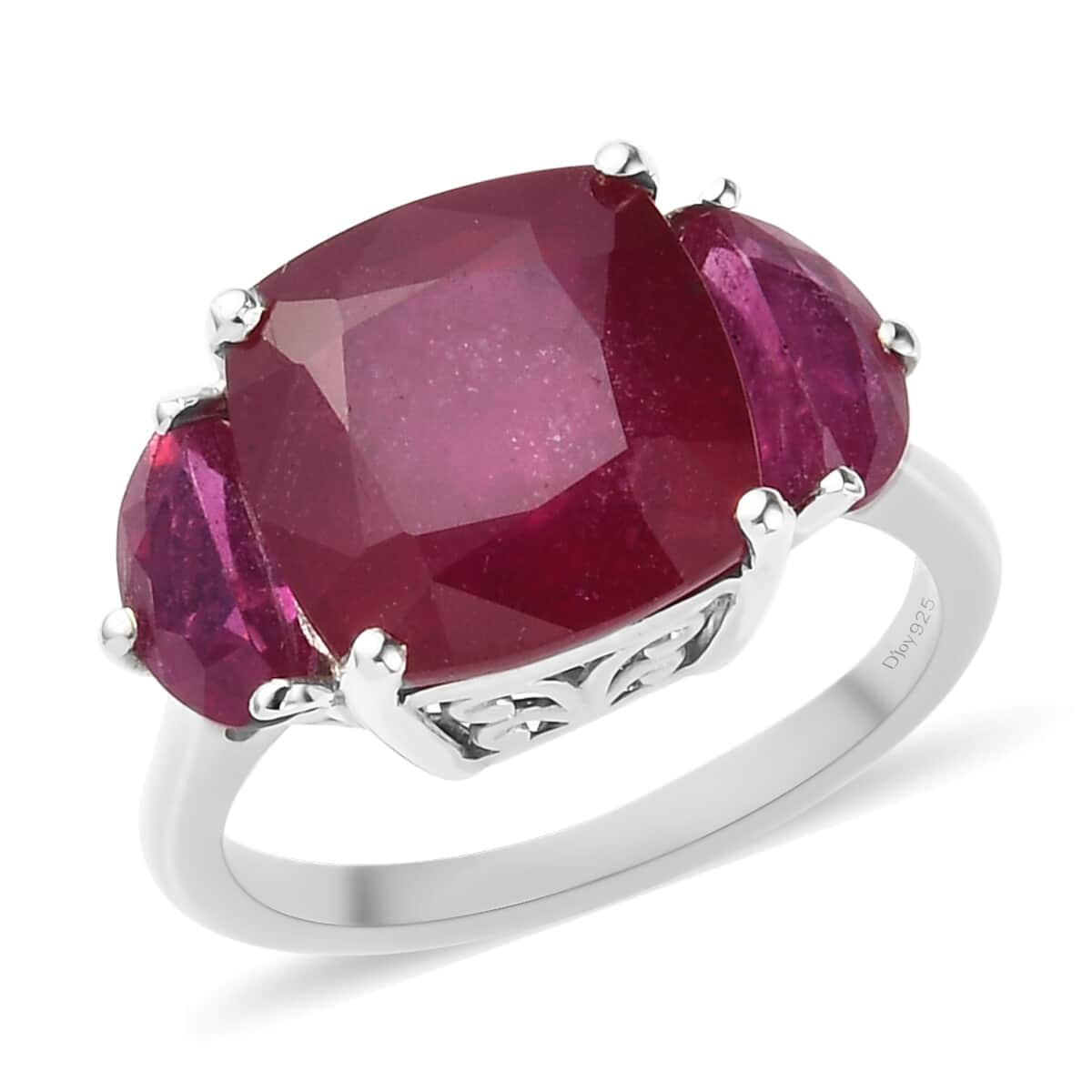 Premium Niassa Ruby 3 Stone Ring in Platinum Over Sterling Silver (Size 7.0) 8.35 ctw image number 0