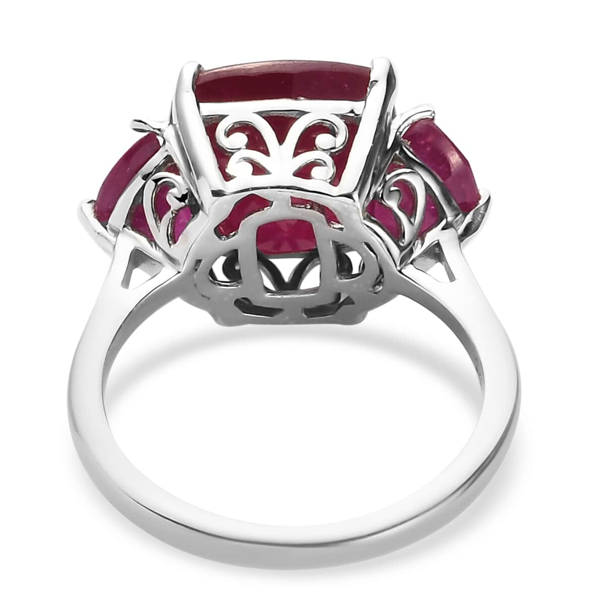 Premium Niassa Ruby 3 Stone Ring in Platinum Over Sterling Silver (Size 7.0) 8.35 ctw image number 4