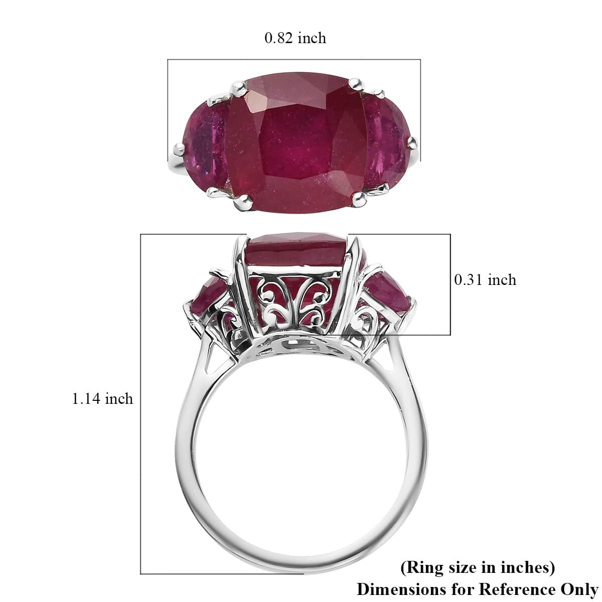 Premium Niassa Ruby 3 Stone Ring in Platinum Over Sterling Silver (Size 7.0) 8.35 ctw image number 5