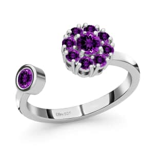 Amethyst February Birthstone Anxiety Spinner Openable Band Ring in Platinum Over Sterling Silver (Large Adjustable Size 9-11) 0.60 ctw