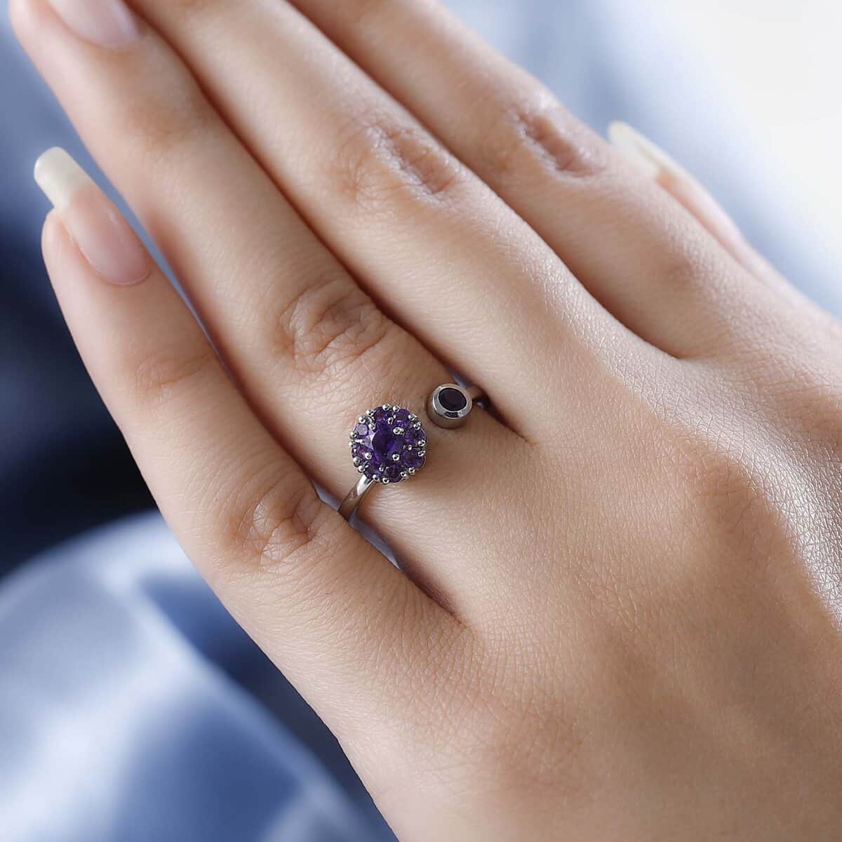 Amethyst February Birthstone Anxiety Spinner Openable Band Ring in Platinum Over Sterling Silver (Large Adjustable Size 9-11) 0.60 ctw image number 1