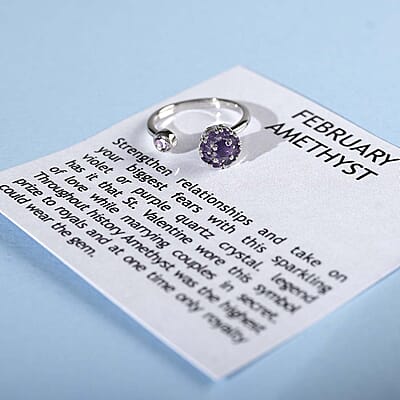 Amethyst February Birthstone Anxiety Spinner Openable Band Ring in Platinum Over Sterling Silver (Large Adjustable Size 9-11) 0.60 ctw
