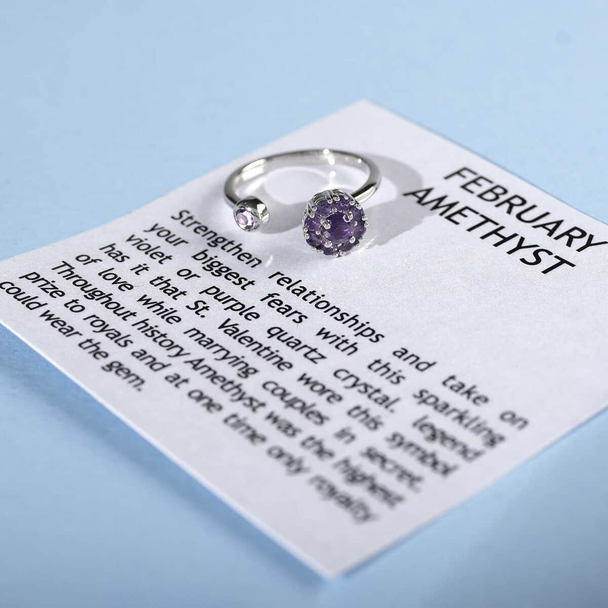 Amethyst February Birthstone Anxiety Spinner Openable Band Ring in Platinum Over Sterling Silver (Large Adjustable Size 9-11) 0.60 ctw image number 4