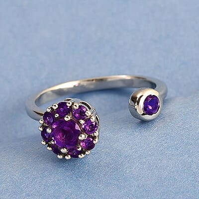 Amethyst February Birthstone Anxiety Spinner Openable Band Ring in Platinum Over Sterling Silver (Large Adjustable Size 9-11) 0.60 ctw