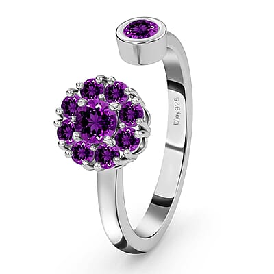 Amethyst February Birthstone Anxiety Spinner Openable Band Ring in Platinum Over Sterling Silver (Large Adjustable Size 9-11) 0.60 ctw