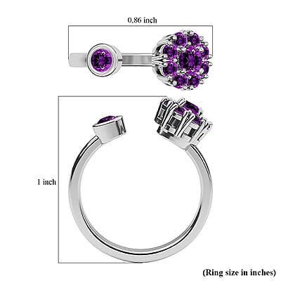 Amethyst February Birthstone Anxiety Spinner Openable Band Ring in Platinum Over Sterling Silver (Large Adjustable Size 9-11) 0.60 ctw