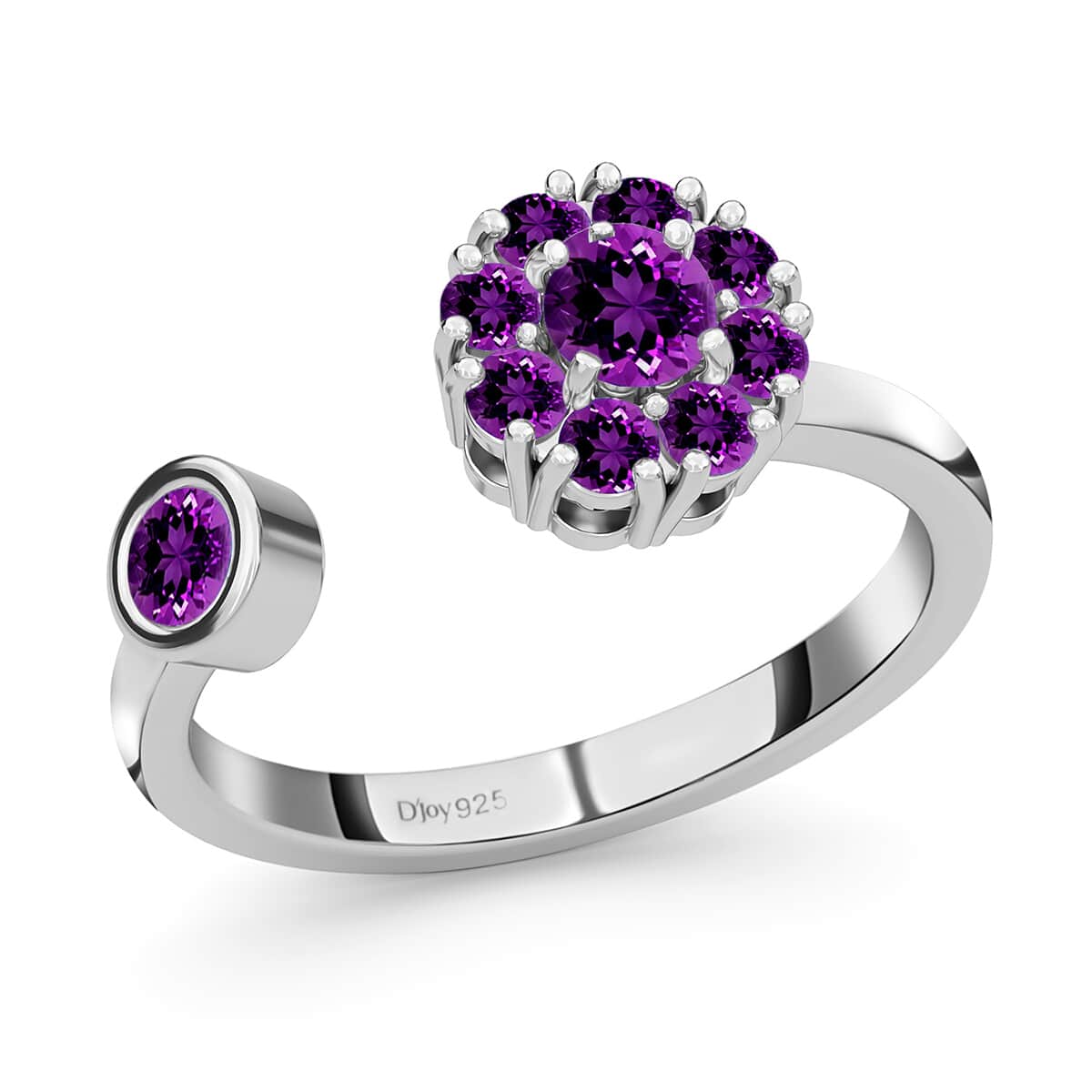 Amethyst February Birthstone Anxiety Spinner Openable Band Ring in Platinum Over Sterling Silver (Medium Adjustable Size 6-8) 0.60 ctw image number 0