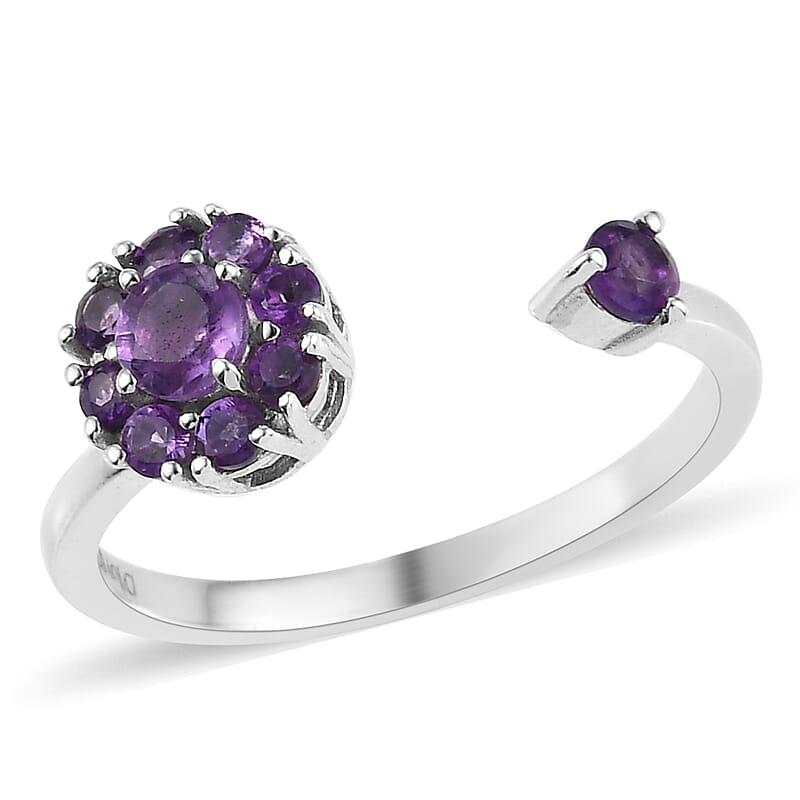 Amethyst February Birthstone Anxiety Spinner Openable Band Ring in Platinum Over Sterling Silver (Medium Adjustable Size 6-8) 0.60 ctw