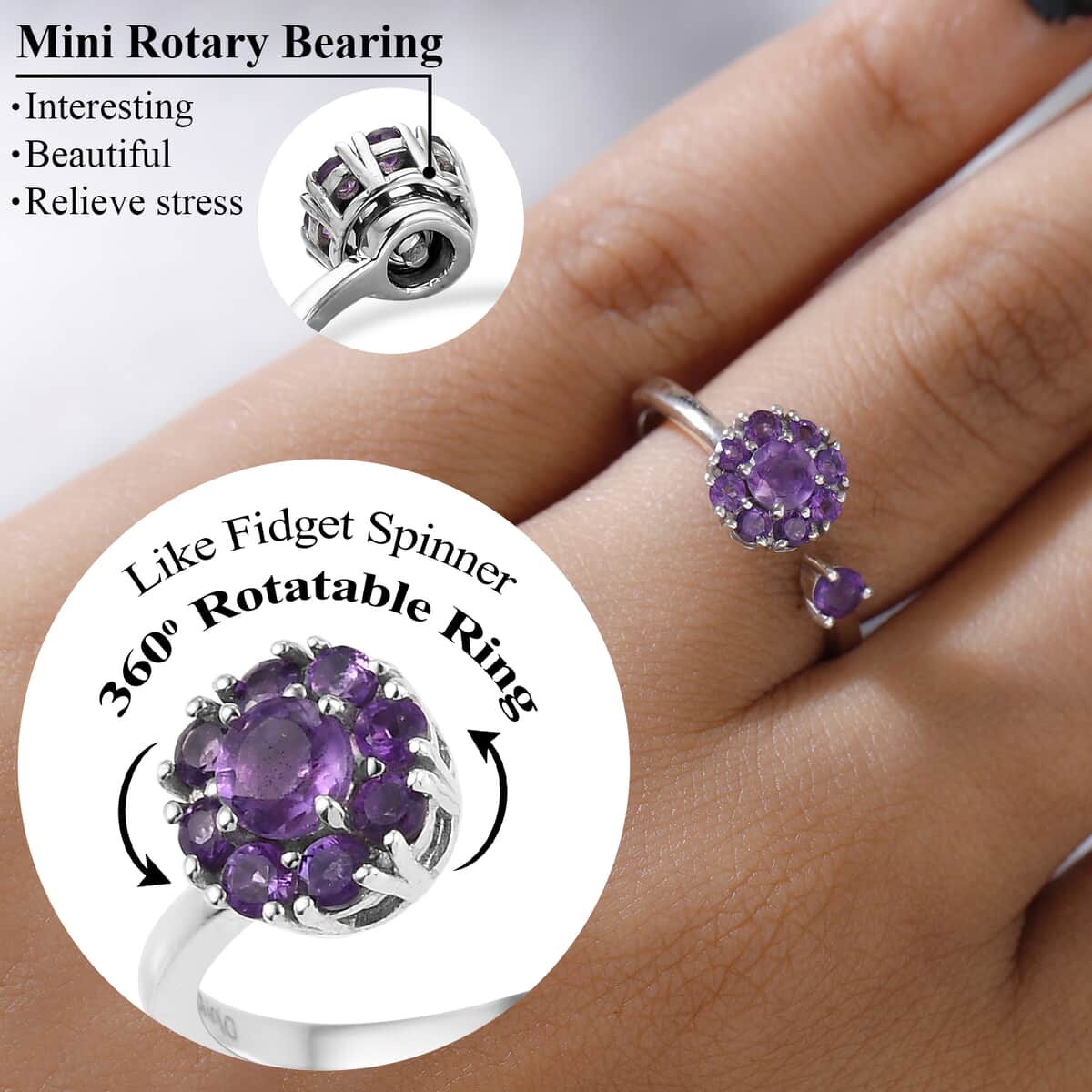 Amethyst Ring in Platinum Over Sterling Silver (Size 8.0) 0.60 ctw image number 1
