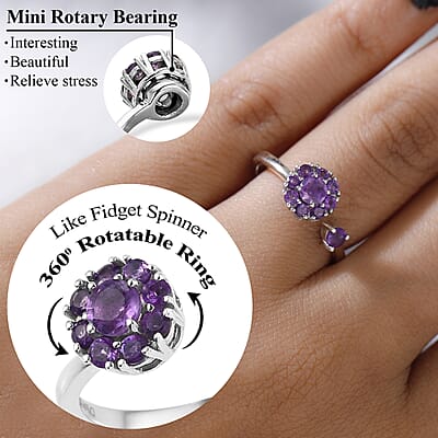 Amethyst February Birthstone Anxiety Spinner Openable Band Ring in Platinum Over Sterling Silver (Medium Adjustable Size 6-8) 0.60 ctw