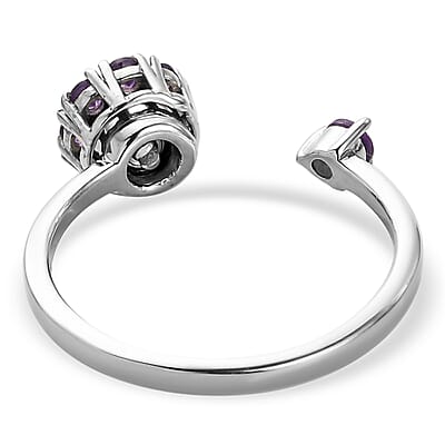 Amethyst February Birthstone Anxiety Spinner Openable Band Ring in Platinum Over Sterling Silver (Medium Adjustable Size 6-8) 0.60 ctw