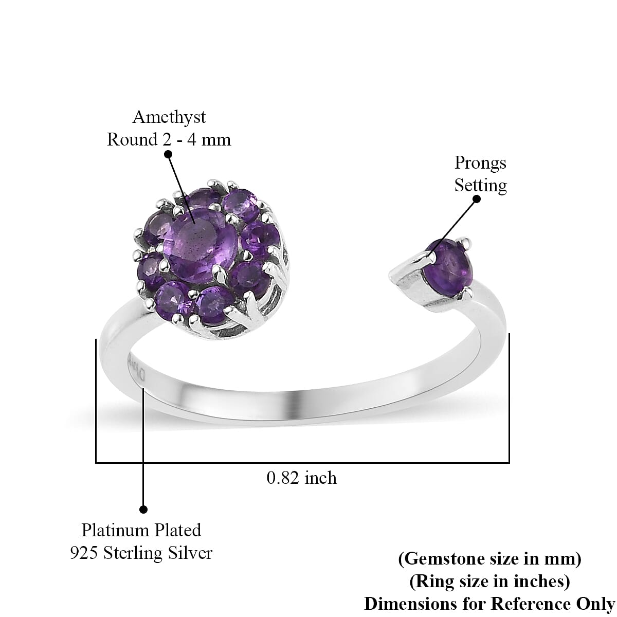 Amethyst February Birthstone Anxiety Spinner Openable Band Ring in Platinum Over Sterling Silver (Medium Adjustable Size 6-8) 0.60 ctw