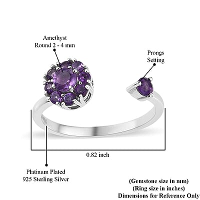 Amethyst February Birthstone Anxiety Spinner Openable Band Ring in Platinum Over Sterling Silver (Medium Adjustable Size 6-8) 0.60 ctw