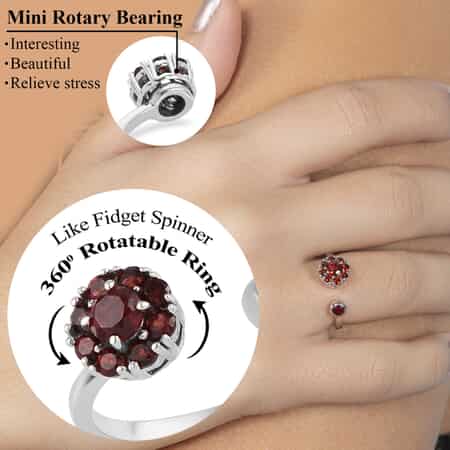 Mozambique Garnet January Birthstone Spinner Band Ring in Platinum Over Sterling Silver (Large Adjustable Size 9-11) 1.10 ctw image number 1