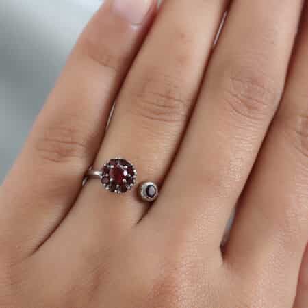 Mozambique Garnet January Birthstone Spinner Band Ring in Platinum Over Sterling Silver (Large Adjustable Size 9-11) 1.10 ctw image number 4