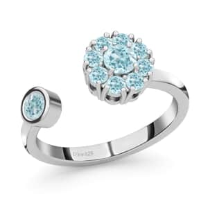 Mangoro Aquamarine March Birthstone Anxiety Spinner Openable Band Ring in Platinum Over Sterling Silver (Large Adjustable Size 9-11) 0.60 ctw