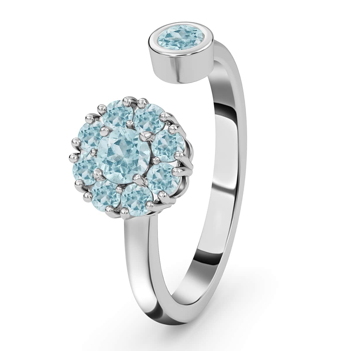 Mangoro Aquamarine March Birthstone Anxiety Spinner Openable Band Ring in Platinum Over Sterling Silver (Large Adjustable Size 9-11) 0.60 ctw image number 3
