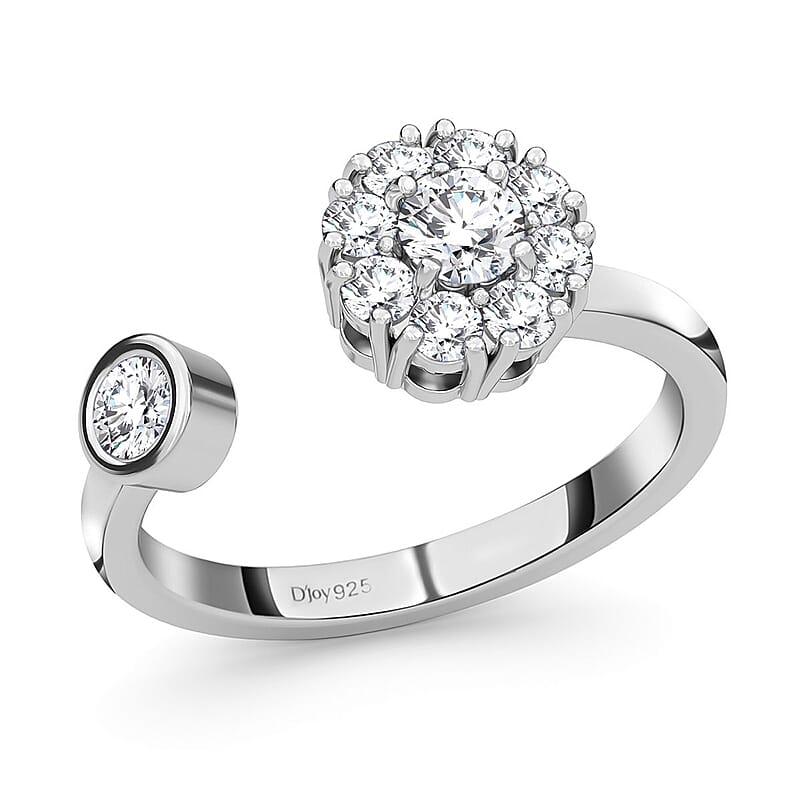White Zircon 1.00 ctw April Birthstone Anxiety Spinner Openable Band Adjustable Ring in Platinum Over Sterling Silver (Size 11.0)