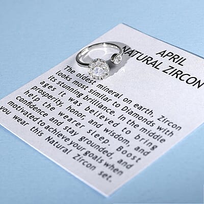White Zircon 1.00 ctw April Birthstone Anxiety Spinner Openable Band Adjustable Ring in Platinum Over Sterling Silver (Size 11.0)