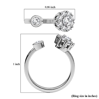 White Zircon 1.00 ctw April Birthstone Anxiety Spinner Openable Band Adjustable Ring in Platinum Over Sterling Silver (Size 11.0)