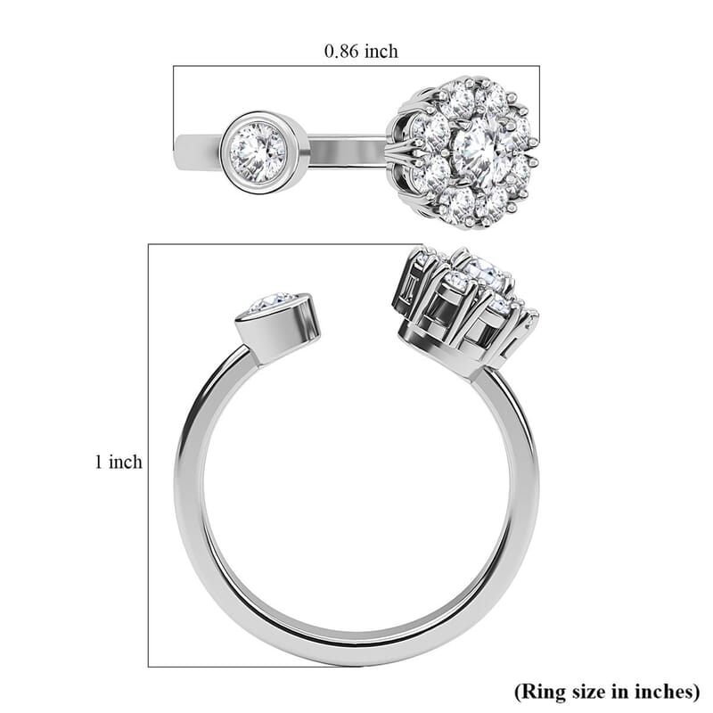 White Zircon 1.00 ctw April Birthstone Anxiety Spinner Openable Band Adjustable Ring in Platinum Over Sterling Silver (Size 11.0)
